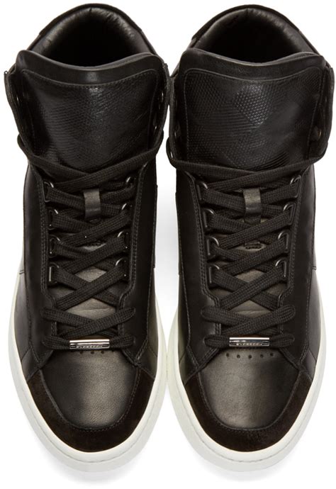 burberry high top sneakers black with gold stripe|burberry high top sneakers men.